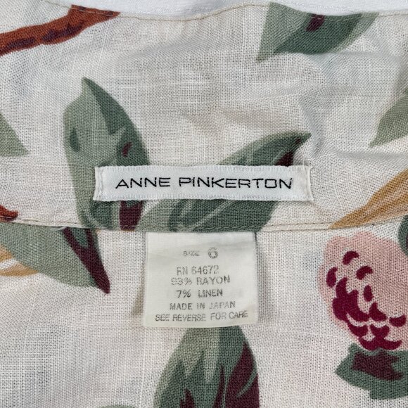 Anne Pinkerton Hawaiian Button Up Muted Tropical Botanical Aves Women's Size 6 - Picture 2 of 13